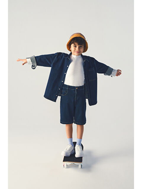 Panço Erkek Çocuk Lacivert Cepli Jean Şort - S000393781-21164