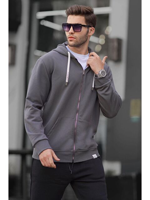 Madmext Füme  Kapüşonlu Fermuarlı Sweatshirt 6161 - S000079650-33408