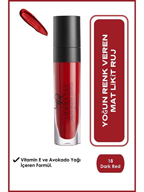 GOLDEN ROSE Longstay Liquid Matte Lipstick No: 18 Dark Red - Uzun Süre Kalıcı Likit Mat Ruj