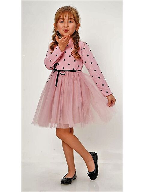 Mnk Baby & Kids Kız Puantiyeli Tütülü Günlük Elbise MNK0416 - S000398154-20022