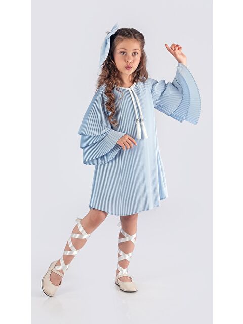 Mnk Baby & Kids Kız Çocuk Krep Plise Elbise MNK0595 - S000398161-17234