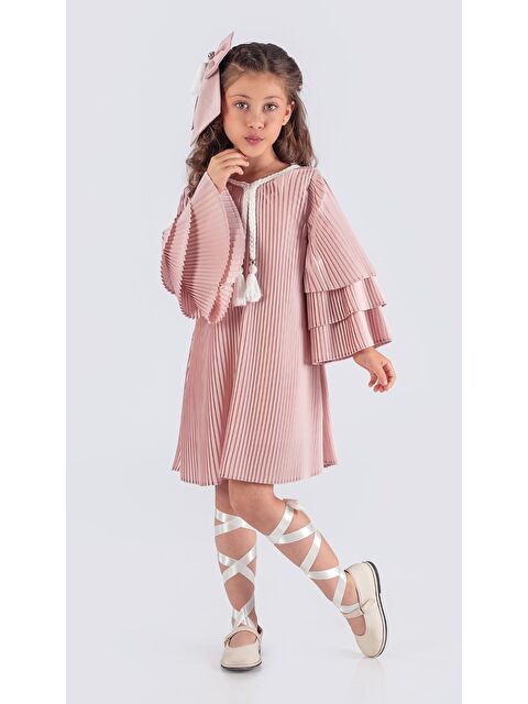 Mnk Baby & Kids Kız Çocuk Krep Plise Elbise MNK0595 - S000398161-7152