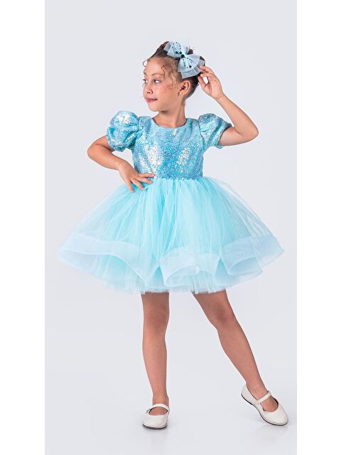 Mnk Baby & Kids Tütü Gren Etekli Kız Çocuk Pul Payetli Kısa Kol Kikidi Elbise MNK0601 - S000389042-20055