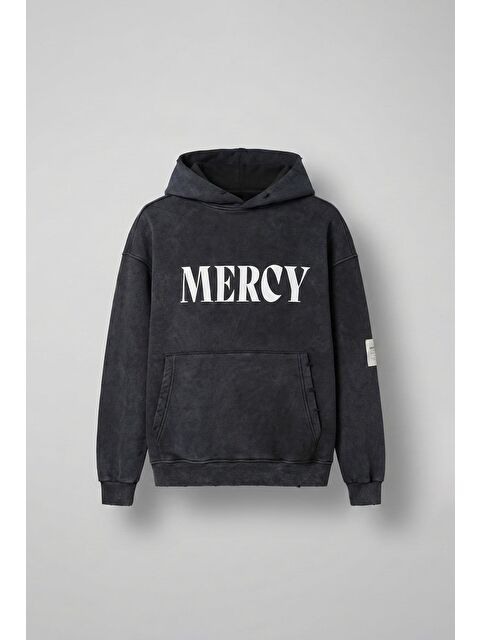 Abluka Online Oversize Baskılı Kapüşonlu Pamuklu Erkek Hoodie Siyah - S000272287-19351