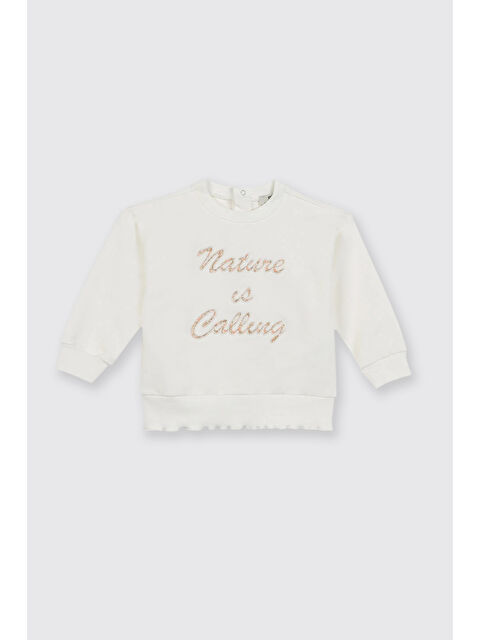 Panço Kız Bebek Nakış Detaylı Ekru Sweatshirt - S000415222-19965