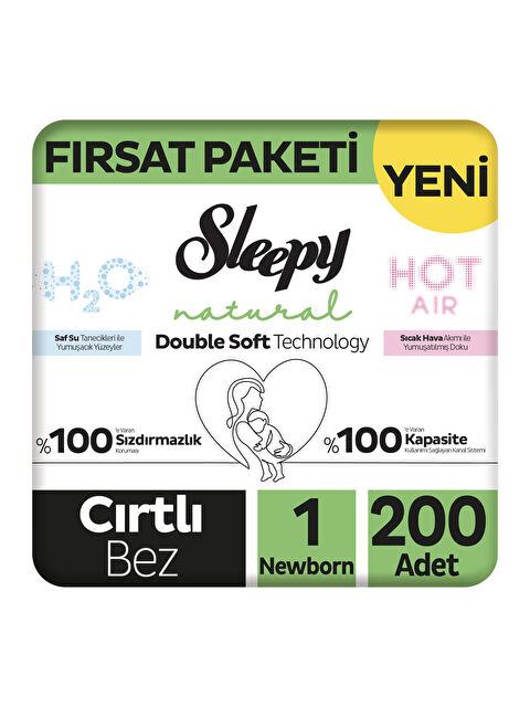Sleepy Natural Double Soft Fırsat Paketi Bebek Bezi 1 Numara Newborn 200 Adet