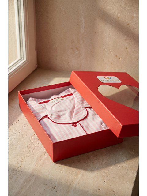 Katia And Bony Kız Çocuk Kalpli Kutulu Çizgili Pijama Takımı Pembe - S000487238-20024