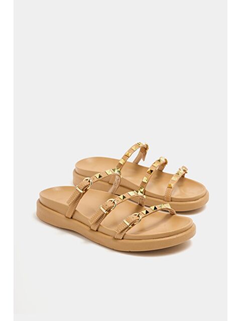 MADAMRA Gold Zımba Detaylı Trend Terlik Vizon - S000452270-26429