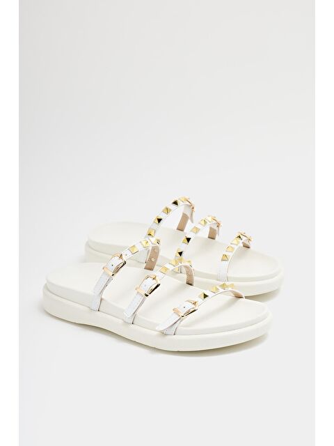 MADAMRA Gold Zımba Detaylı Trend Terlik Beyaz - S000452270-20063