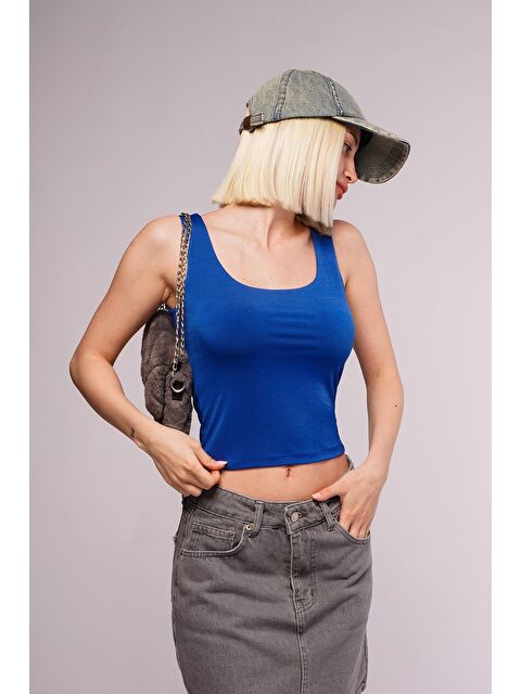 Madmext İndigo Kalın Askılı Kadın Bluz Mg1998 - S000142526-23093