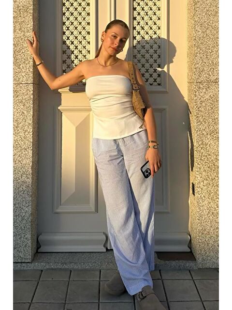 Madmext Beyaz Büzgülü Streç Bandeau Top Mg2164 - S000423777-20063