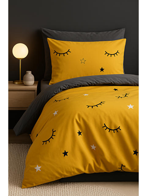 UPSTYLE Tek Kişilik Yumuşak Dokulu Junior Nevresim Seti Artus Sarı 140x200 cm - S000449214-20072