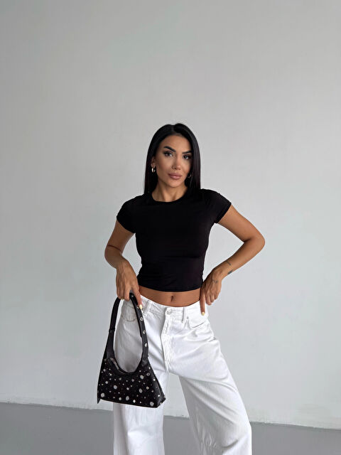 Hazelin Kadın Siyah Bisiklet Yaka Sandy Bluz HZL25S-FRY123191 - S000425457-19351