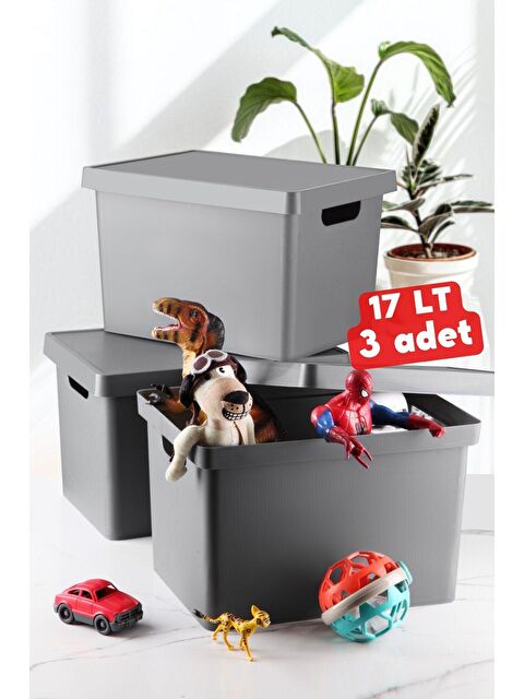 Nandy Home 17 Lt. Kapaklı Kutu 3 Adet ANTRASİT - S000013157-23173