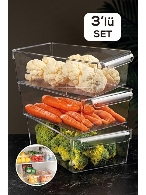 Meleni Home 3'lü Buzdolabı Düzenleyici - Şeffaf Organizer - S000032788-26865