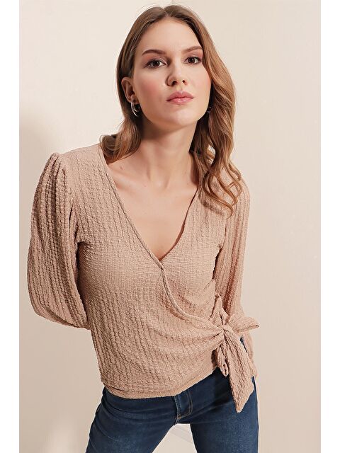 Bigdart 0441  Anvelop Örme Bluz - Bej - S000090013-19928