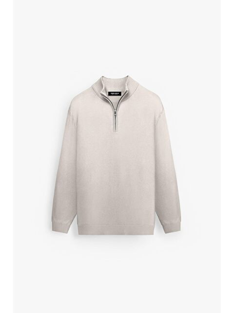 Abluka Online Erkek Yarım Fermuarlı Polo Yaka Kazak Bej - S000270852-19928