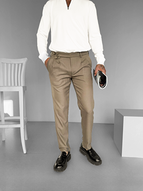 Abluka Online Pileli Kumaş Erkek Pantolon Vizon - S000109386-26429