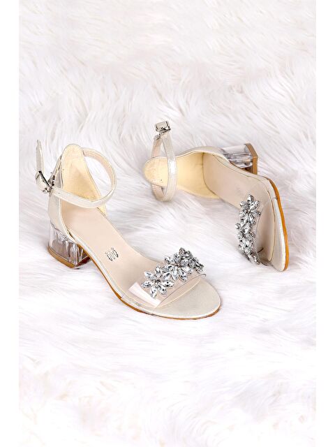 Kiko Kids Yangu Vakko Taşlı Kız Çocuk 3 Cm Şeffaf Topuklu Sandalet Abiye Ayakkabı - S000010299-20076
