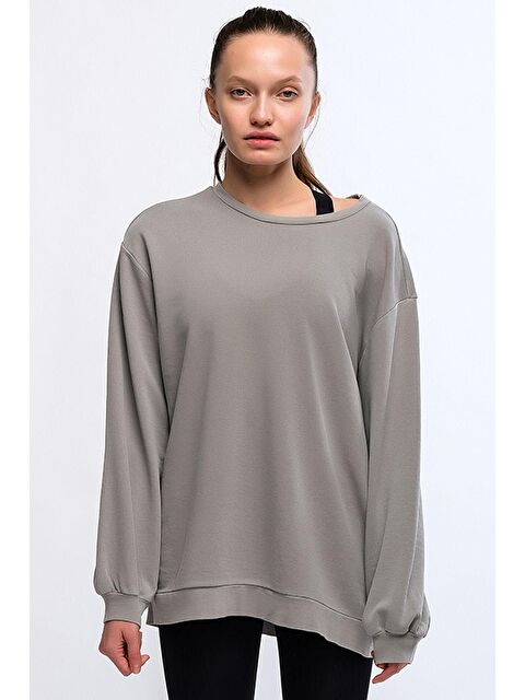 Chandraswear Gri Kadın Mineral Boyalı Organik Pamuklu Oversize Sweatshirt - Paula - S000029017-20600