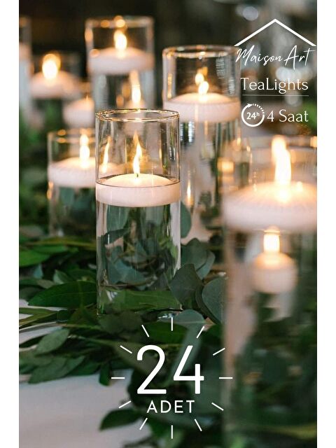 Maison Art Float | Beyaz 24 Adet Yüzen Mum | 4 Saat Yanan Tea Light Mum | Kokusuz Terapi Mumu - S000074632-20063