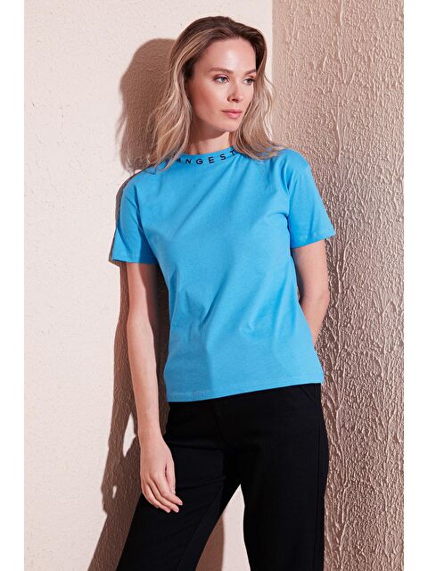 Lela Yakası Baskılı Bisiklet Yaka Basic Örme T Shirt 5864054 - S000001317-17234