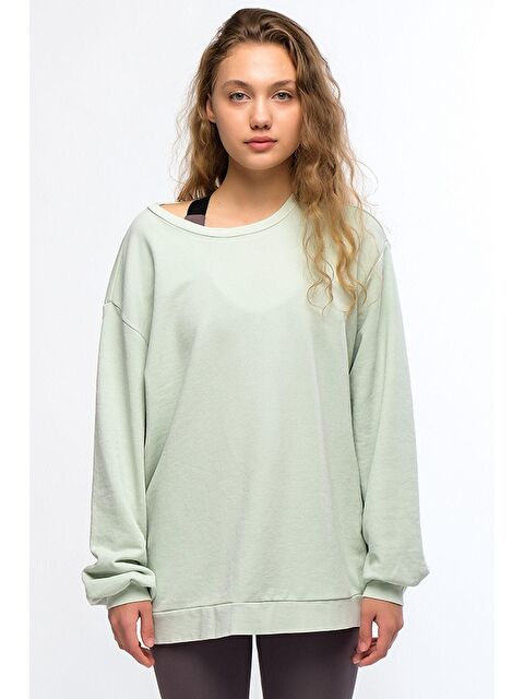 Chandraswear Yeşil Kadın Mineral Boyalı Organik Pamuklu Oversize Sweatshirt - Paula - S000029017-18194