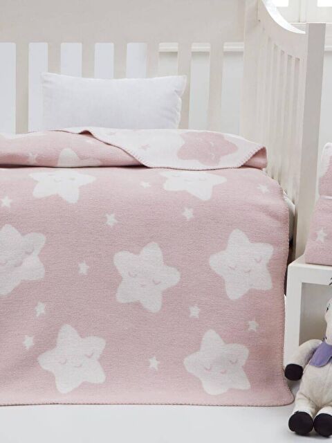 Dolce Bonita Home Pamuklu Çift Taraflı Bebek Battaniye 100x120 Star Açık Pudra - S000130170-23490