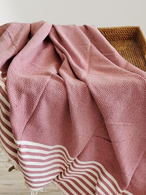 Aksu Summer Line Çok Amaçlı Örtü Pike Koltuk Örtüsü 170x220 Gül Kurusu - S000413538-20028