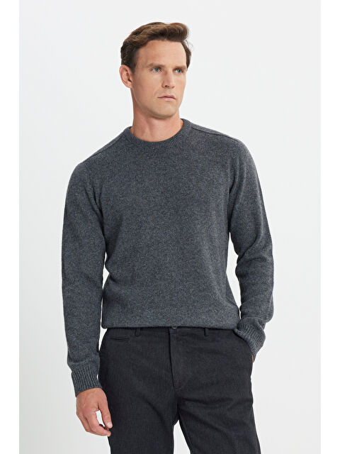 Altınyıldız Classics Erkek Antrasit-Melanj Yünlü Dikişsiz Sıcak Tutan Standart Fit Normal Kesim Bisiklet Yaka Armürlü - S000402632-29666