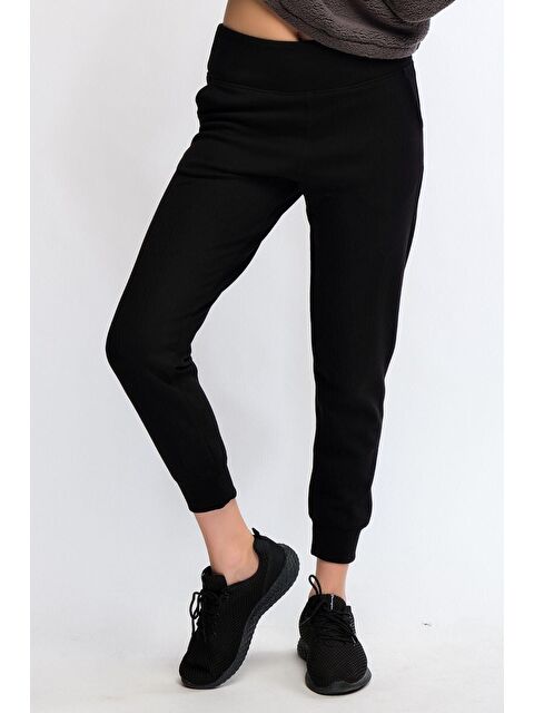 Chandraswear Siyah Kadın Yüksek Bel Jogger Eşofman Altı Pantolon - Rego - S000029025-19351