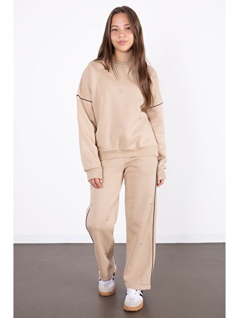 Cansın Mini Bej Payet İşlemeli Şardonlu Kız Çocuk 2li Eşofman Takımı 21427 - S000427829-19928