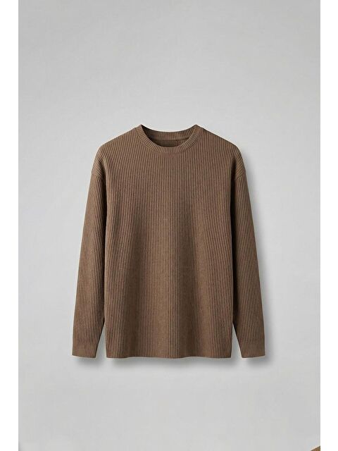 Abluka Online Erkek Rahat Kalıp Fitilli Uzun Kollu Sweatshirt Kahverengi - S000279703-19413