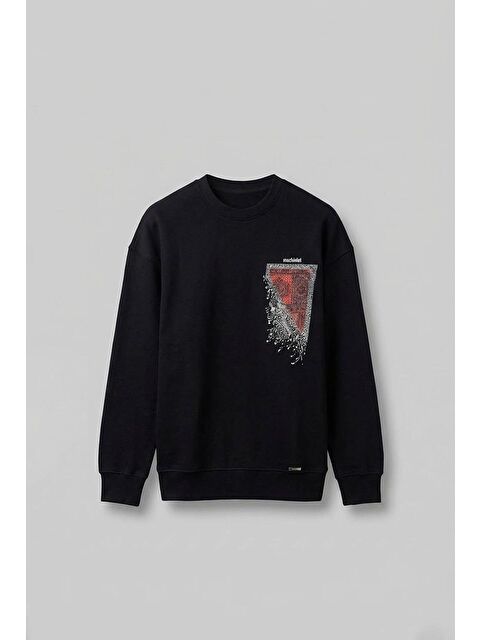 Abluka Online Erkek Oversize Desen Yamalı Sweatshirt Siyah - S000314977-19351