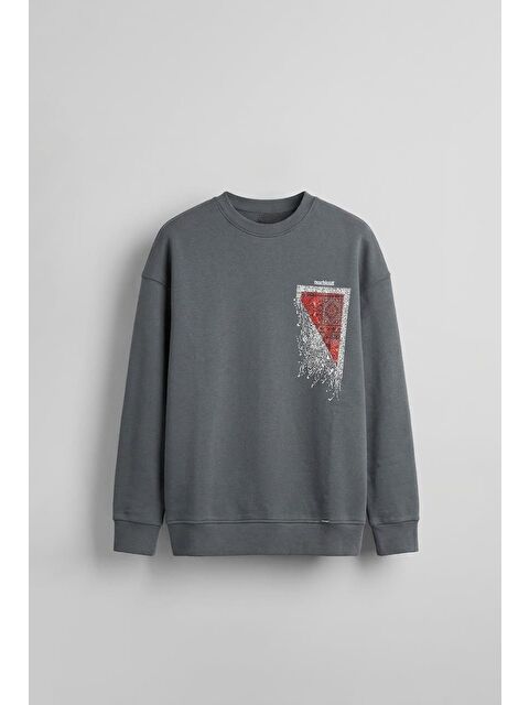 Abluka Online Erkek Oversize Desen Yamalı Sweatshirt Antrasit - S000314977-29666
