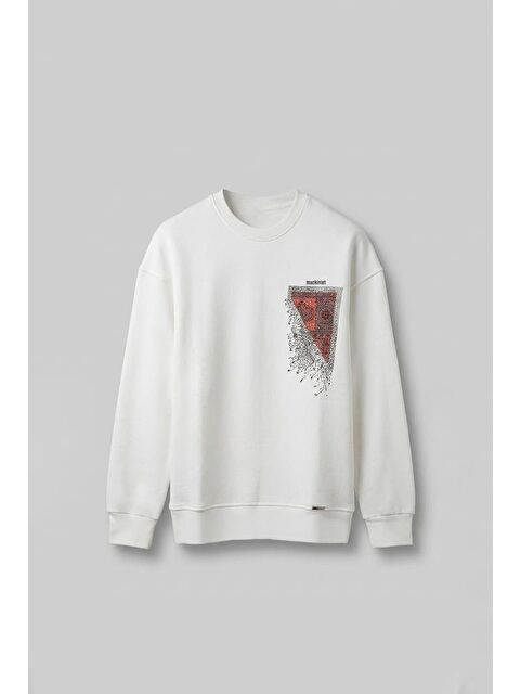 Abluka Online Erkek Oversize Desen Yamalı Sweatshirt Ekru - S000314977-19965