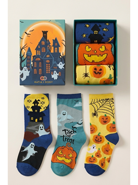 Katia And Bony Çocuk 3'Lü Halloween Desenli Kutulu Soket Çorap