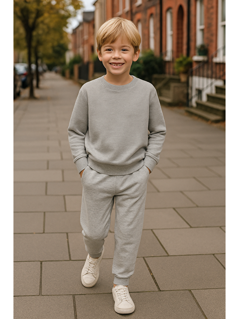For You Kids İnce Çizgili Sweatshirt Jogger Gri Alt Üst Takım - S000274046-20600