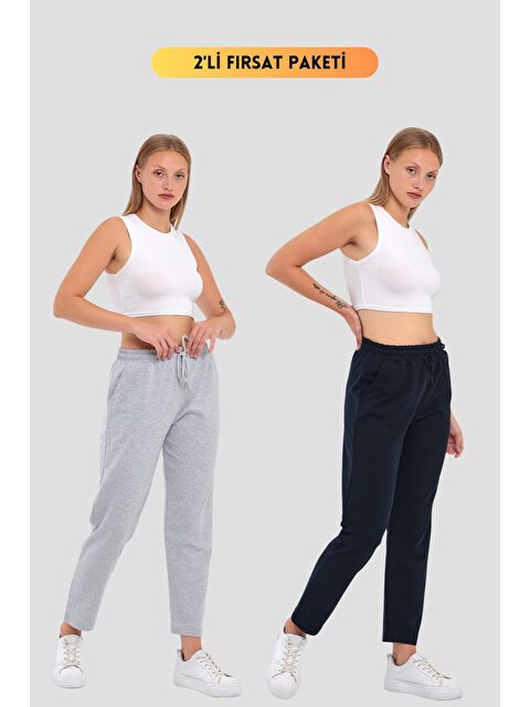 Mmetalic 2'li Kadın Lacivert Klasik Cepli Eşofman Altı - S000229147-37281