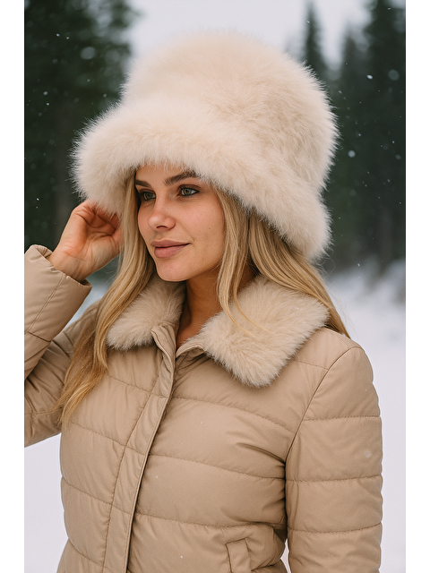 Luminos Butik Pelüş Ayarlanabilir Bej Bucket Kalpak Şapka Bere SPK1142 - S000283334-19928