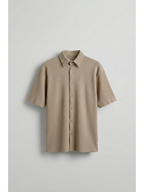 Abluka Online Erkek Oversize Fitilli Küba Yaka Gömlek Bej - S000240387-19928