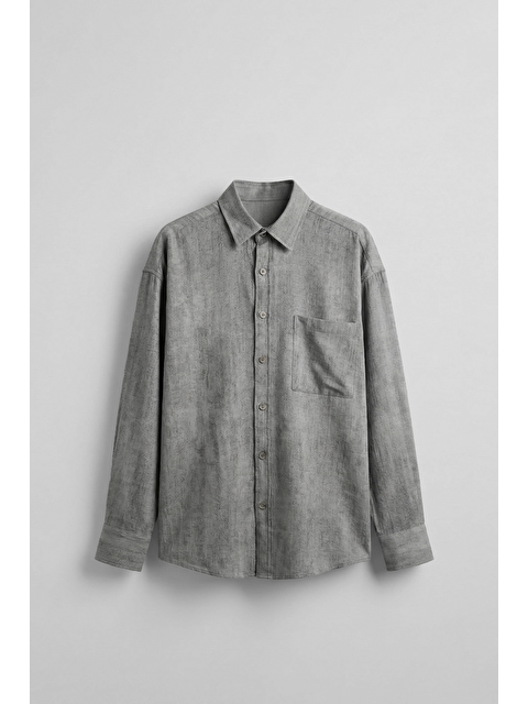 Abluka Online Erkek Dokulu Desenli Oversize Rahat Gömlek Gri - S000365721-20600