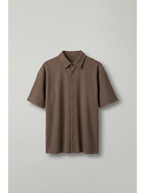 Abluka Online Erkek Oversize Fitilli Küba Yaka Gömlek Kahve - S000240387-19413