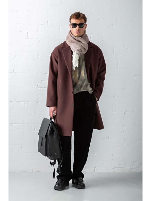 Abluka Online Erkek Oversize Uzun İtalyan Kaşe Kaban Koyu Kahve - S000333075-29704