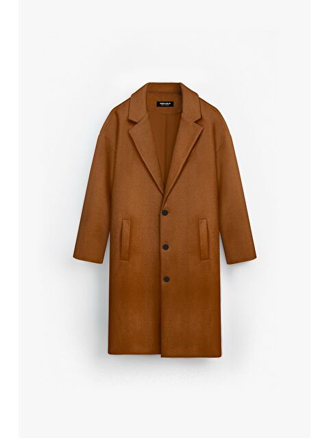 Abluka Online Erkek Oversize Uzun İtalyan Kaşe Kaban Kahverengi - S000333075-19413