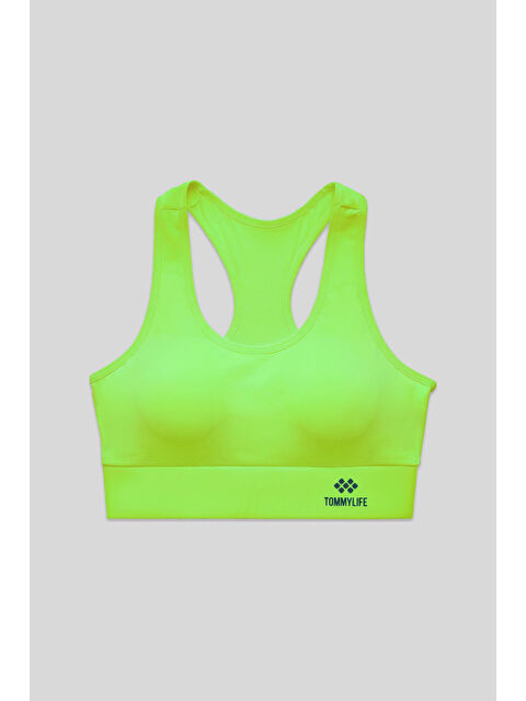 Tommylife Neon Sarı Sırt Detaylı Dar Kalıp U Yaka Kadın Spor Büstiyer - 97120