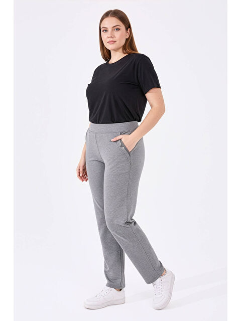 Tommylife Gri Melanj Cepli Rahat Form Klasik Paça Kadın Büyük Beden Eşofman Alt - 94014 - S000028584-20600