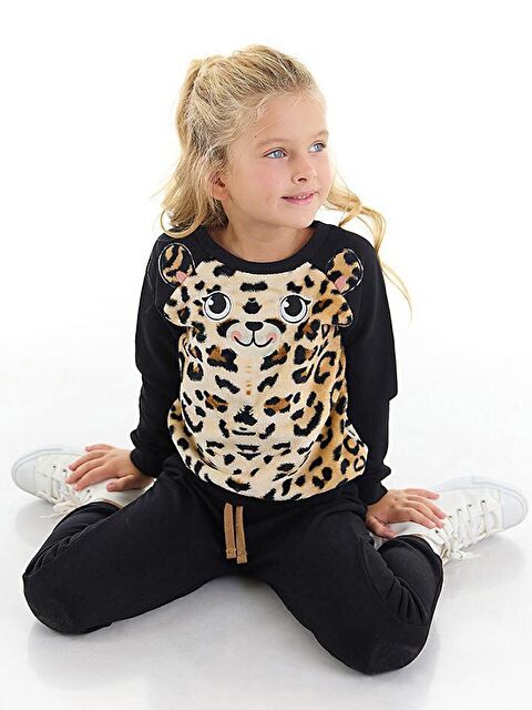 Denokids Peluş Leopar Kız Çocuk Eşofman Altı Takım - S000009249-19351