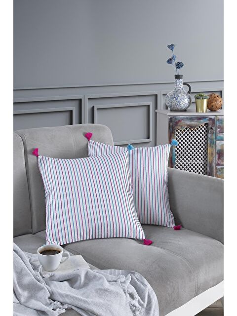 Maison Art Pompoms 2'li Dekoratif Kırlent Kılıfı Yastık Kılıfı %100 Pamuklu 44x44 Cm - S000069789-20045