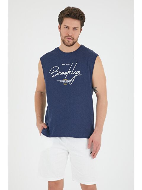 Süperlife Bisiklet Yaka Regular Fit Brooklyn Baskılı Erkek Kolsuz Tişört SPR22TS115 - S000013528-23093